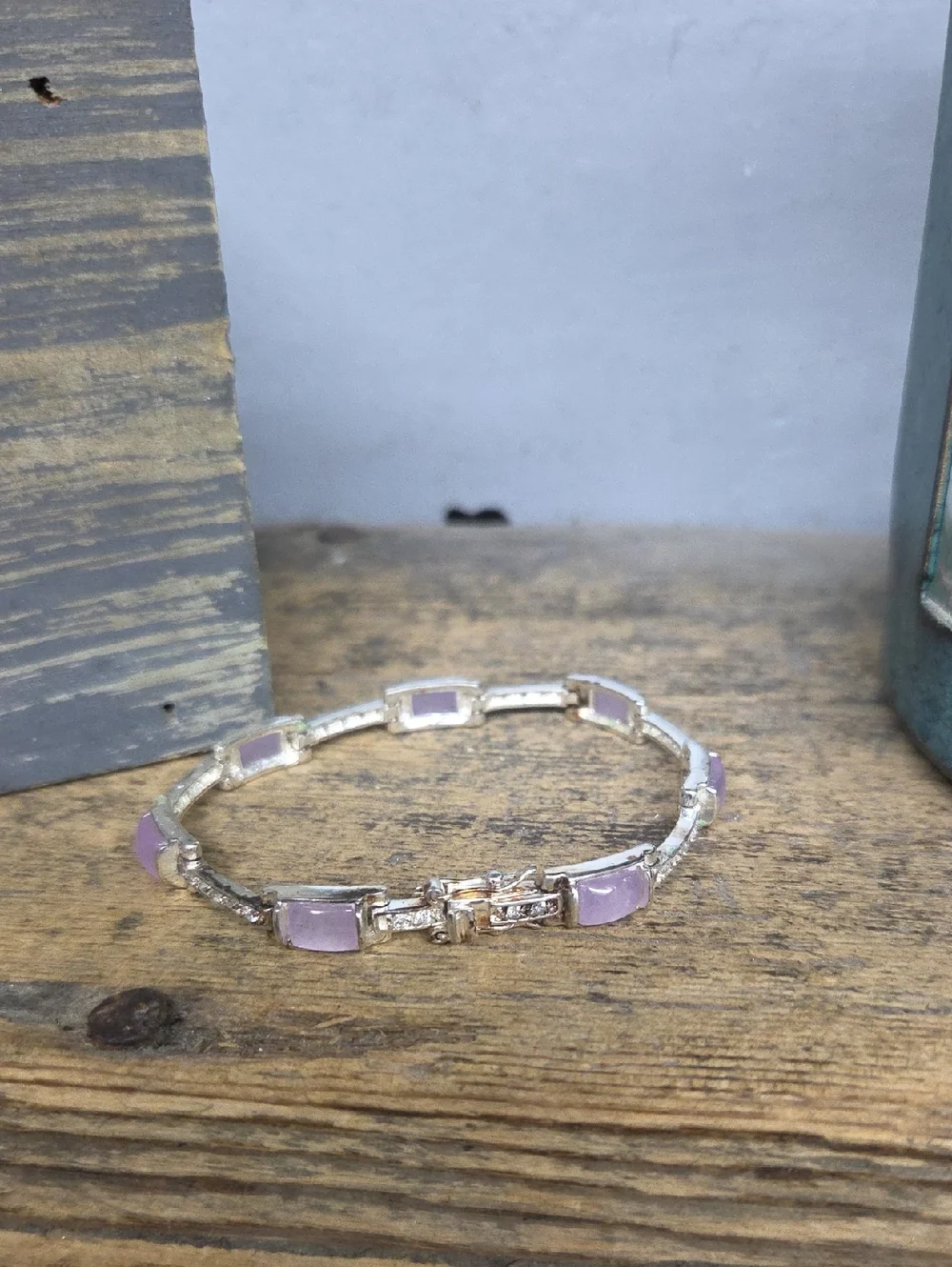 Vintage 925 Silver And Rose Quartz Stone Tennis Bracelet - Picture 5 of 6
